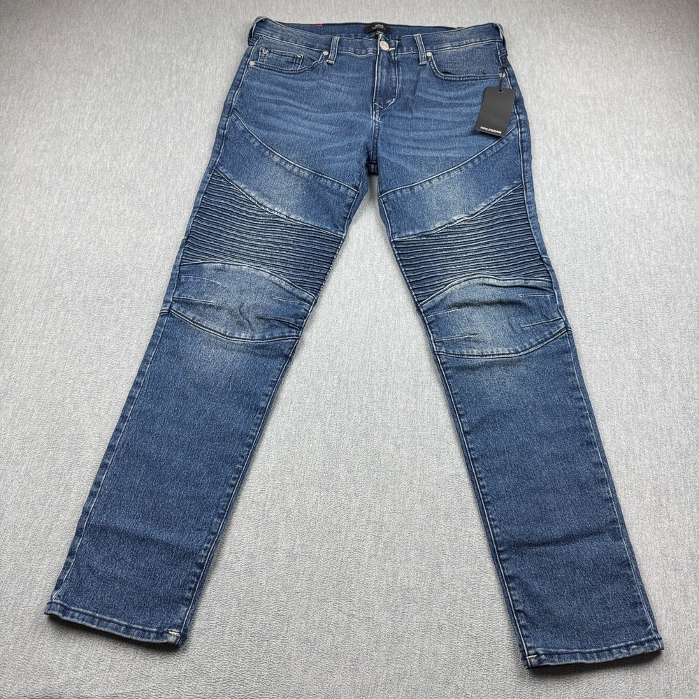 True Religion Jeans Mens 34x31 Rocco Moto Skinny Denim Pants Relaxed Casual NWT